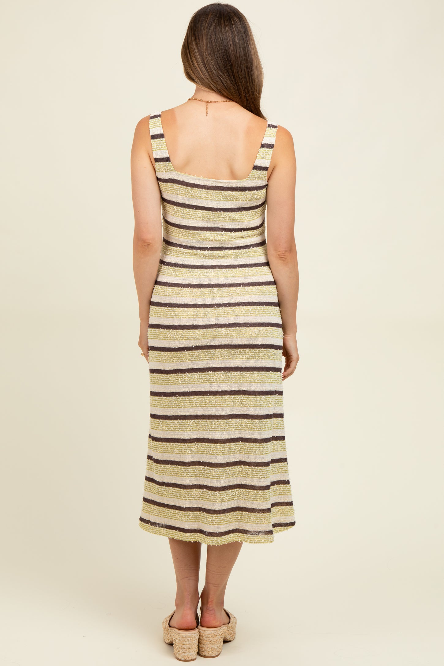 Lime Multi Square Neck Striped Sleeveless Maternity Dress