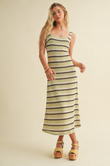 Lime Multi Square Neck Striped Sleeveless Maternity Dress