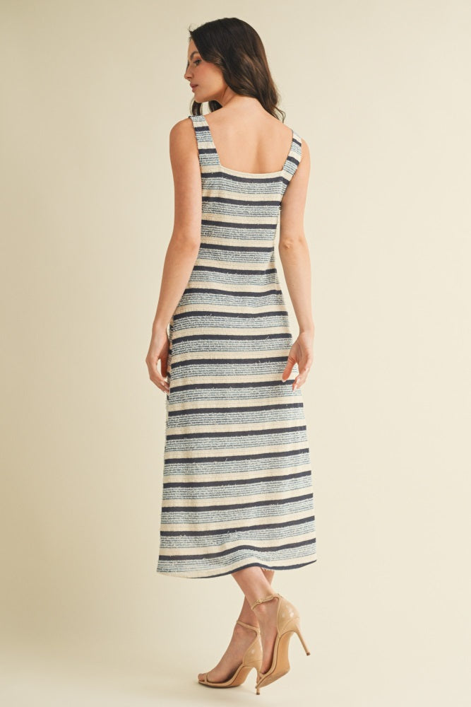 Denim Multi Square Neck Striped Sleeveless Dress
