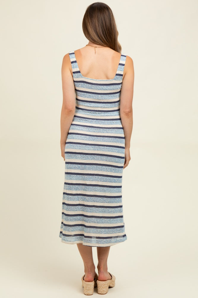 Denim Multi Square Neck Striped Sleeveless Maternity Dress