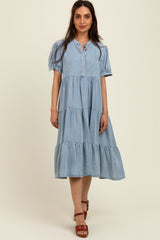 Light Blue Chambray Charm Tiered Midi Dress