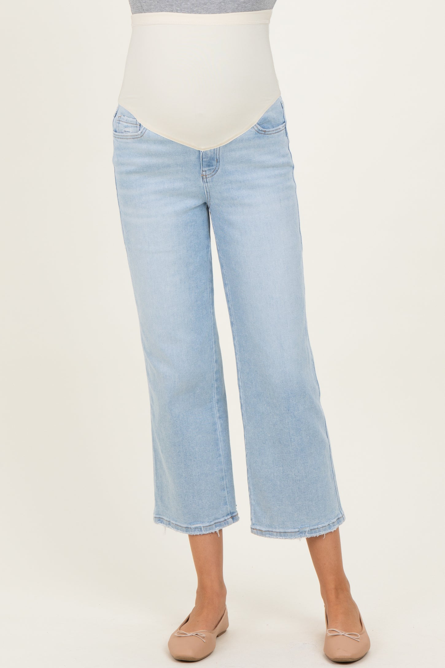 Light Blue High Rise Crop Slim Wide Maternity Jeans