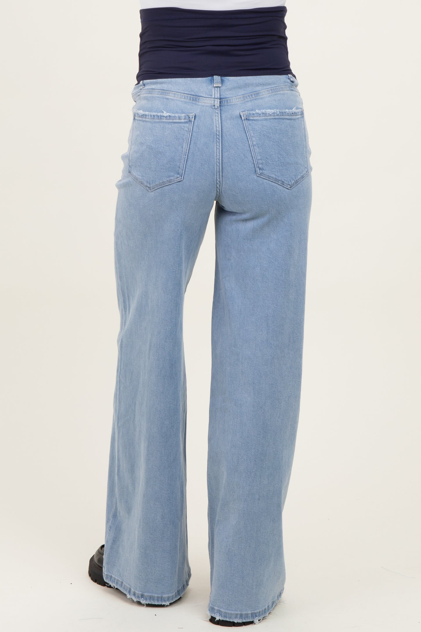Medium Blue Super High Rise Full Length Palazzo Maternity Jeans