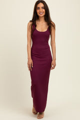 Wine Scoop Neck Sleeveless Rayon Rib Maternity Maxi Knit Dress