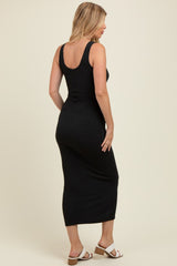 Charcoal Scoop Neck Sleeveless Rayon Rib Maternity Maxi Knit Dress