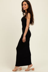 Black Scoop Neck Sleeveless Rayon Rib Maxi Knit Dress