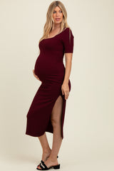 Wine Short Sleeve Midi Slip Maternity Dress