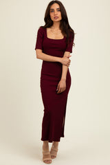 Wine Short Sleeve Midi Slip Maternity Dress