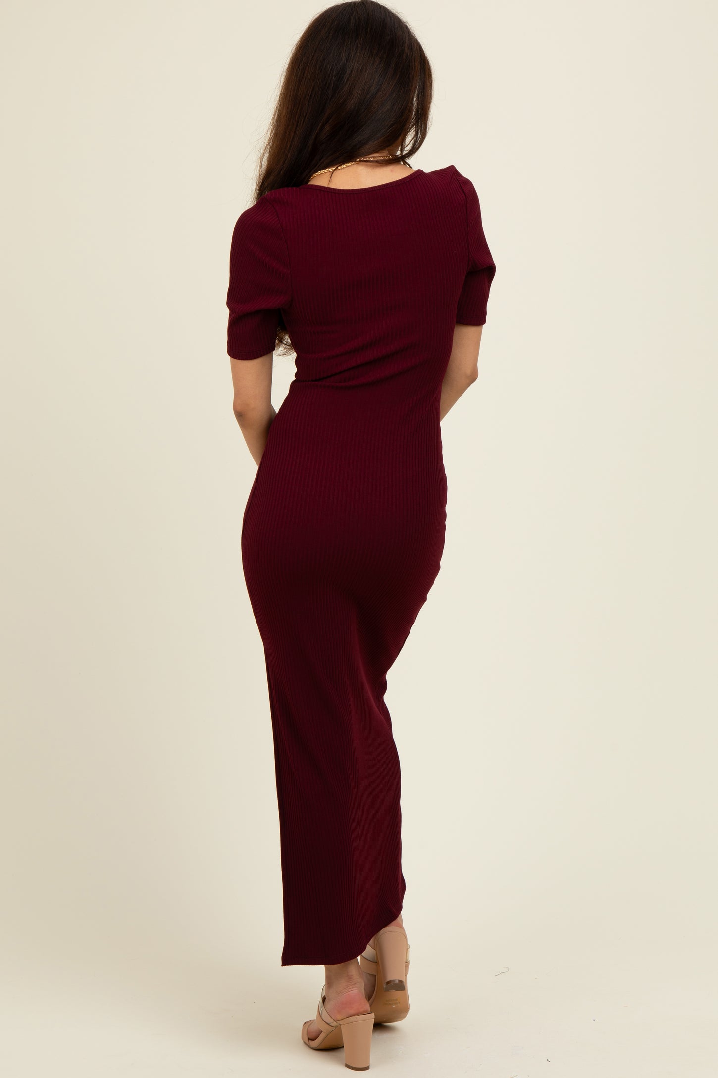 Wine Short Sleeve Midi Slip Dress