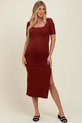 Rust Short Sleeve Midi Slip Maternity Dress