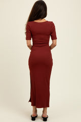 Rust Short Sleeve Midi Slip Dress