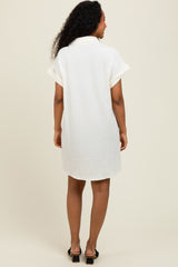 Ivory Textured Short Sleeve Button Down Shirt Dress