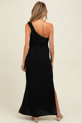 Black Asymmetrical Maternity Maxi Dress