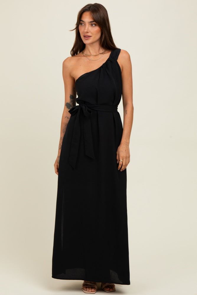 Black Asymmetrical Maternity Maxi Dress