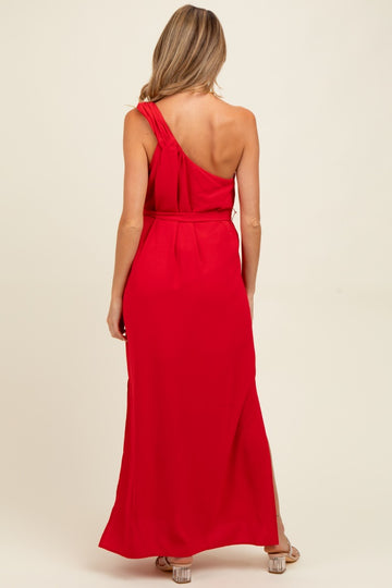Red Asymmetrical Maternity Maxi Dress