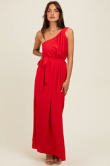 Red Asymmetrical Maxi Dress