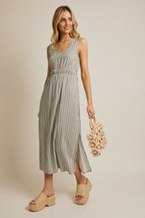 Olive-White Stripe Side Slit Maxi Dress