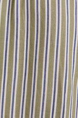 Olive-White Stripe Side Slit Maxi Dress
