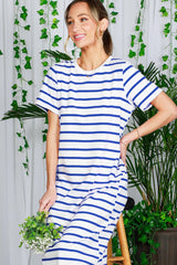Blue Striped Side Slit Maxi Dress