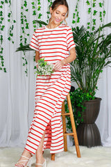 Red Striped Side Slit Maxi Dress