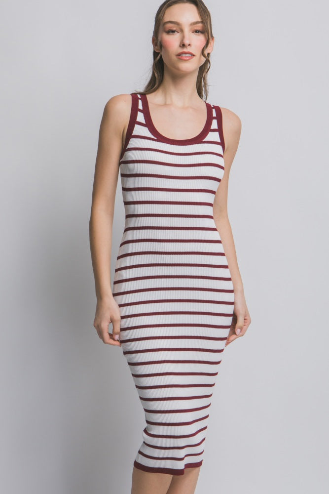 Wine Sleeveless Bodycon Midi Dress