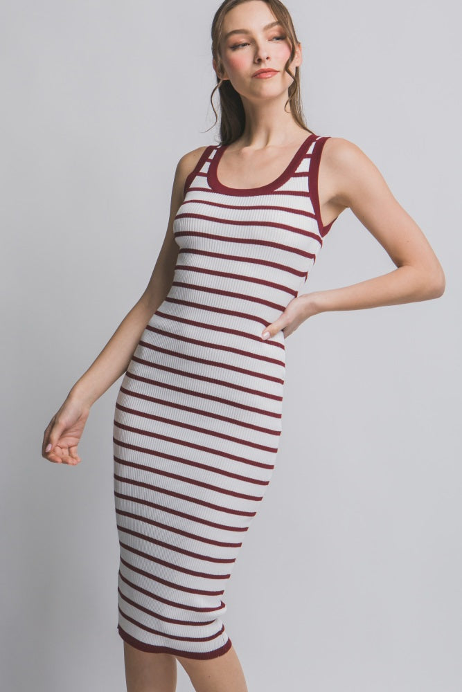 Wine Sleeveless Bodycon Midi Dress
