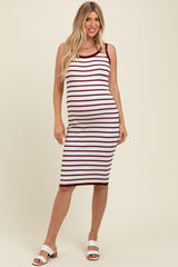 Wine Sleeveless Bodycon Maternity Midi Dress