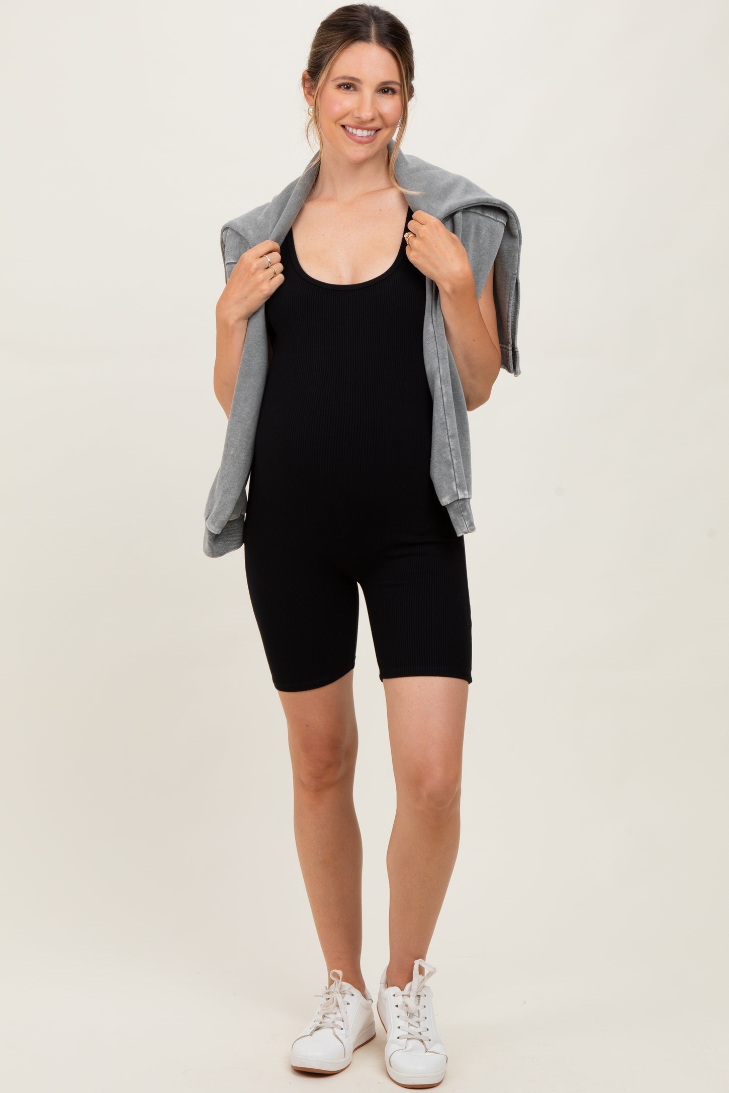 Black Ribbed Knit Tank Top Maternity Romper