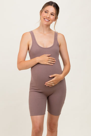 Mocha Ribbed Knit Tank Top Maternity Romper