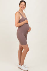 Mocha Ribbed Knit Tank Top Maternity Romper