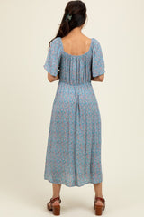 Blue/Pink Printed Dress With Pockets