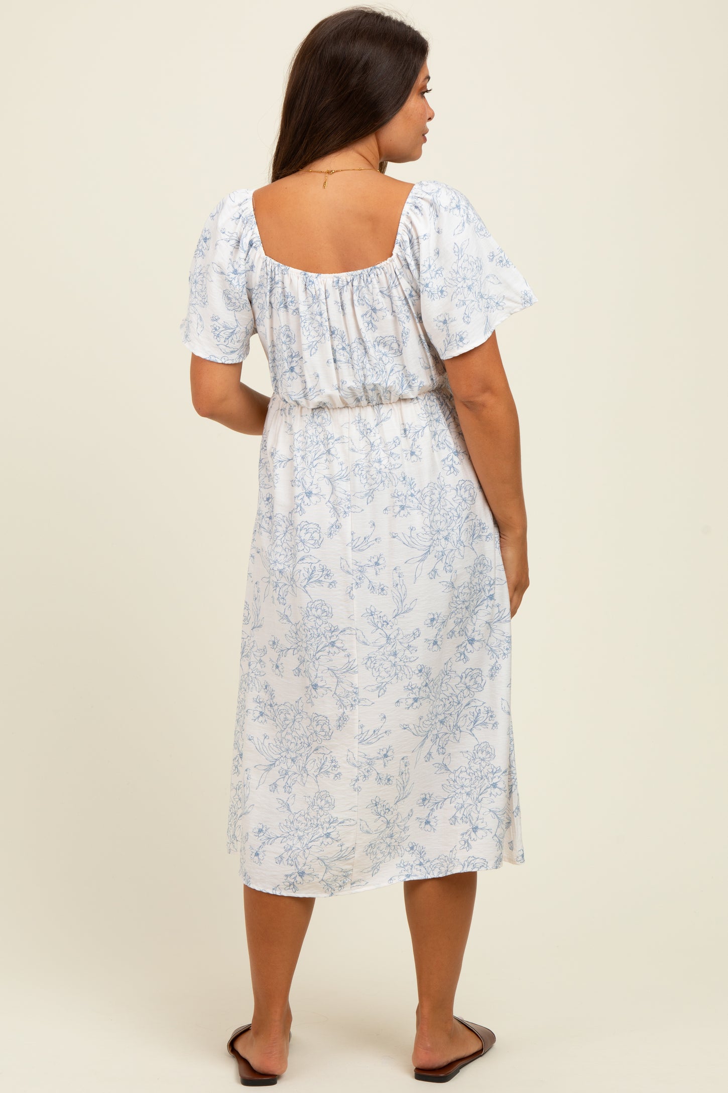 Ivory/Blue Printed Maternity Dress With Pockets