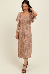 Mocha Printed Maternity Dress With Pockets