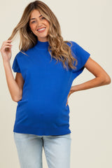 Royal Blue Mock Neck Knit Maternity Top