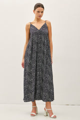Navy Paisley Print Sleeveless Side Slit Maternity Maxi Dress