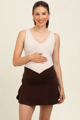 Brown Crossover V-Waist Maternity Skort