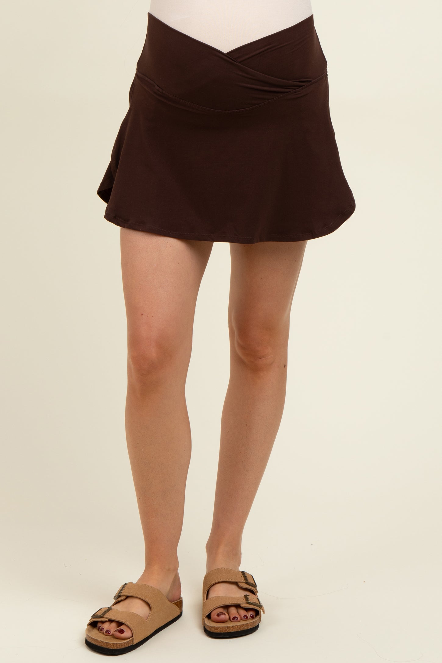 Brown Crossover V-Waist Maternity Skort