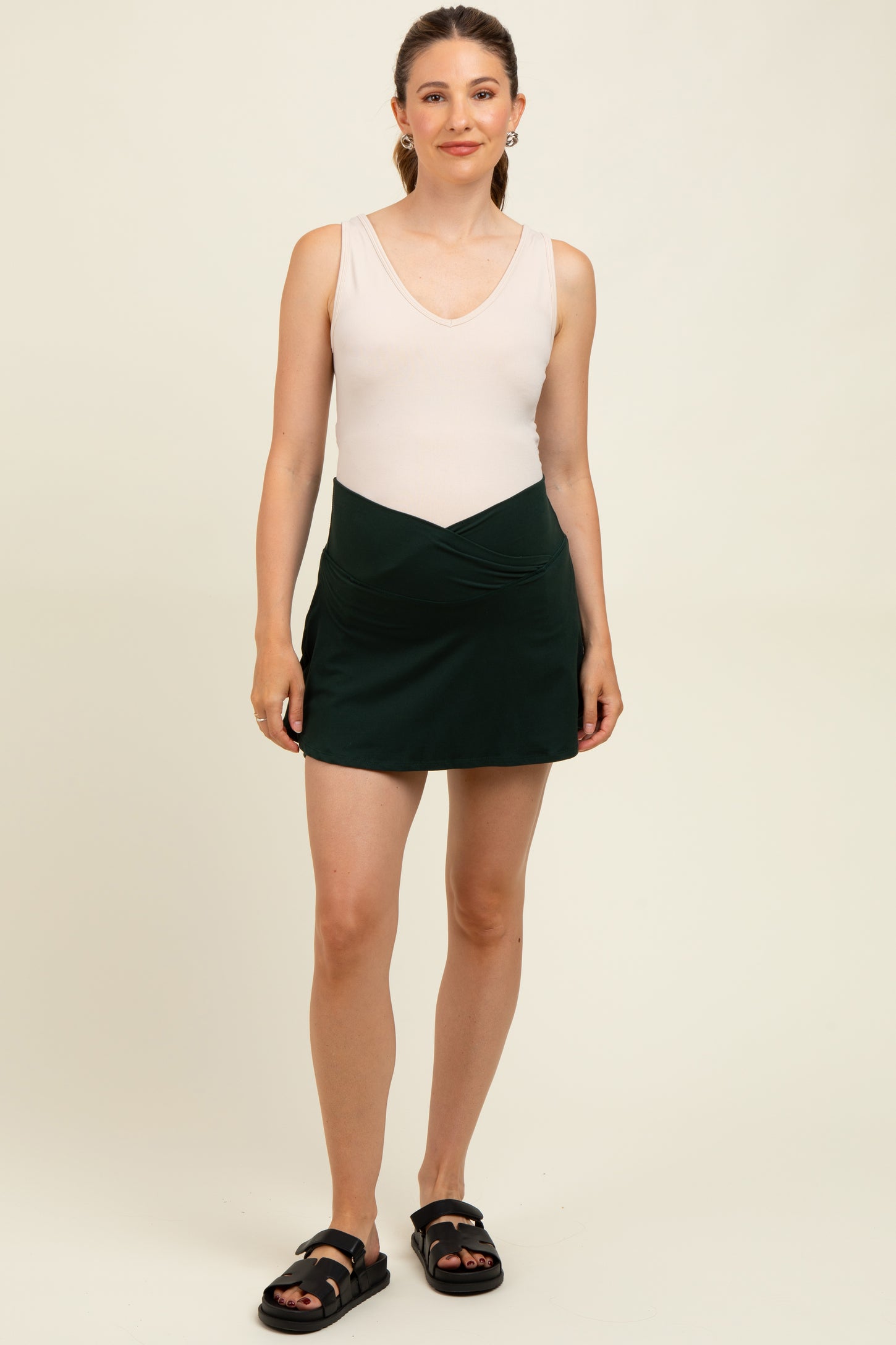 Forest Green Crossover V-Waist Maternity Skort