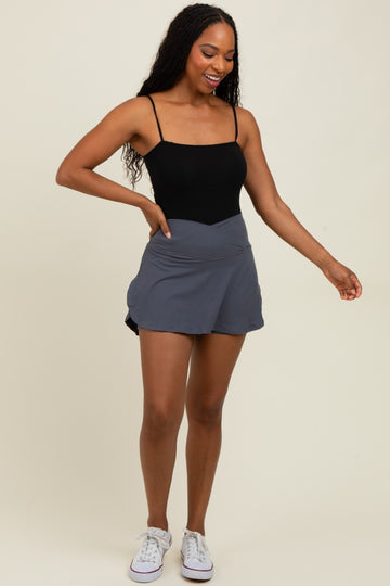 Charcoal Crossover V-Waist Skort