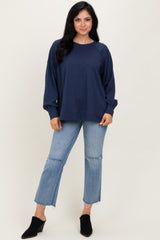 Navy Oversized Cotton Slub Long Sleeve Top