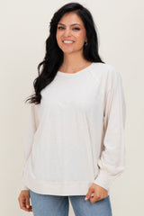 Cream Oversized Cotton Slub Long Sleeve Maternity Top