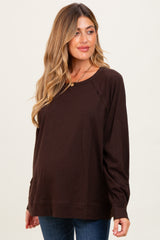 Brown Oversized Cotton Slub Long Sleeve Maternity Top