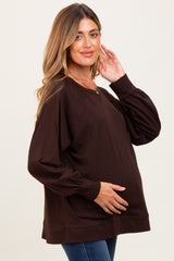 Brown Oversized Cotton Slub Long Sleeve Maternity Top