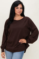 Brown Oversized Cotton Slub Long Sleeve Top