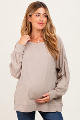 Taupe Oversized Cotton Slub Long Sleeve Maternity Top