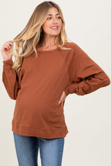 Mocha Oversized Cotton Slub Long Sleeve Maternity Top