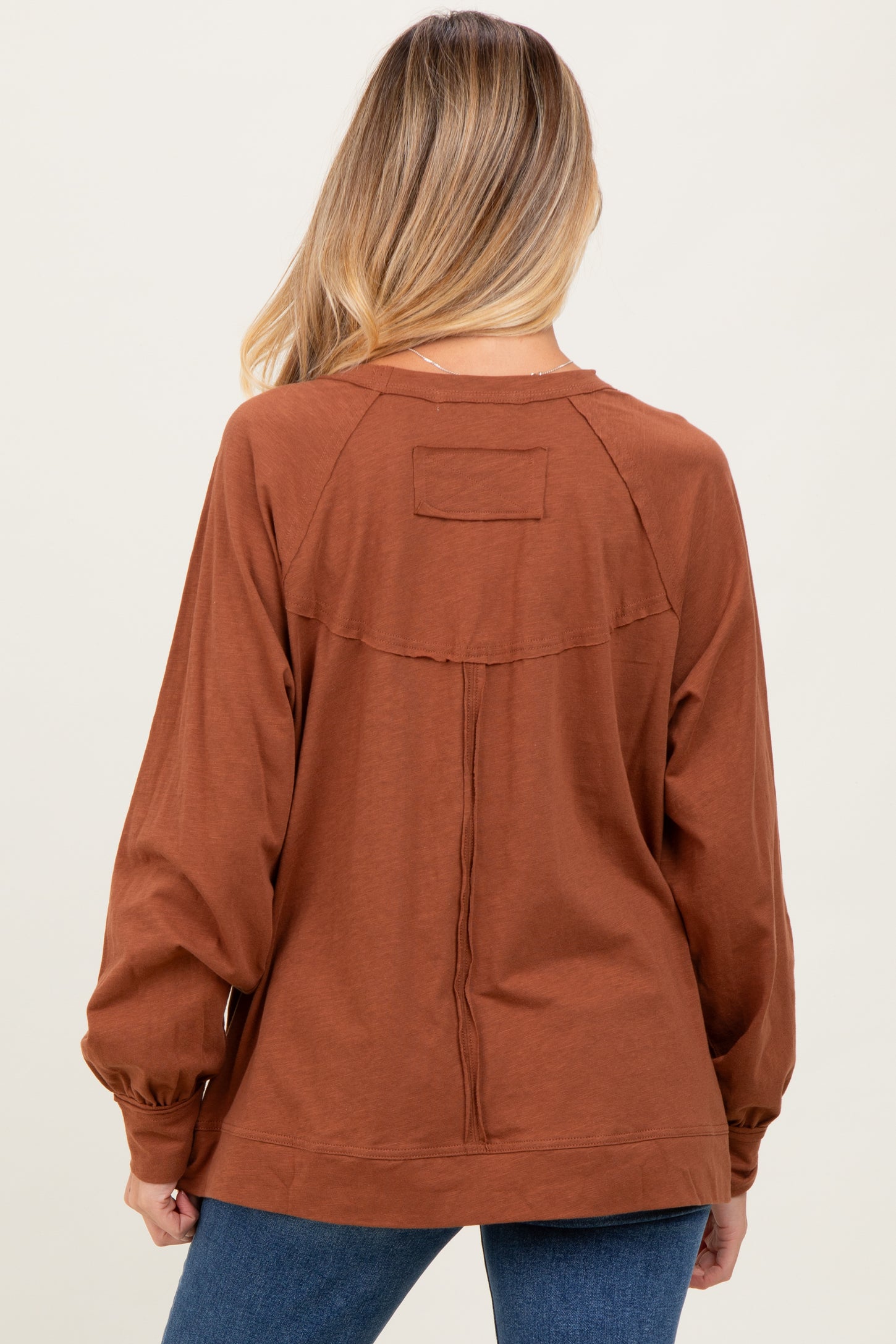 Mocha Oversized Cotton Slub Long Sleeve Maternity Top