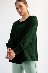 Forest Green Oversized Cotton Slub Long Sleeve Top