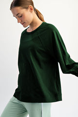 Forest Green Oversized Cotton Slub Long Sleeve Top