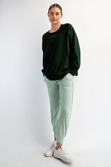 Forest Green Oversized Cotton Slub Long Sleeve Top